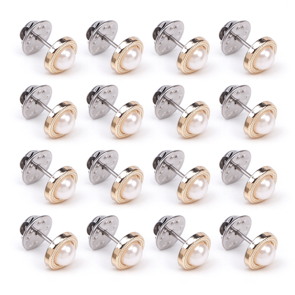 mirlewaiy 16Pcs No Sew Pearl Decorative Buttons, Metal Anti Exposure Safety Pins, Reusable Clothing Fixed Brooch Pins for Dress