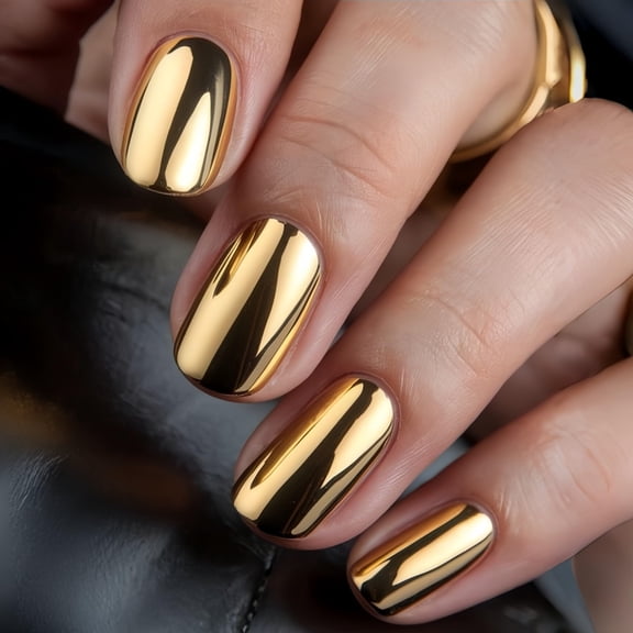 mirlewaiy 24Pcs Short Square Fake Nails, Gold Chrome Metallic Glossy Press On Nails for DIY Manicure