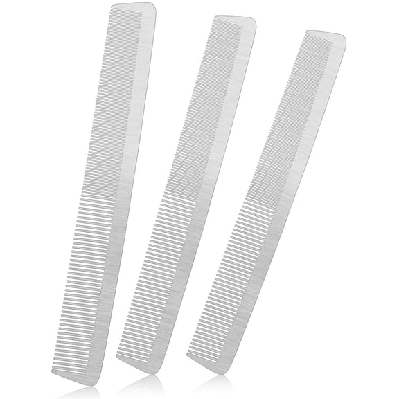 mirlewaiy 3 Pcs Double Sided Metal Comb, Stainless Steel Anti-static Wide & Fine Tooth Comb for Hair Cutting Styling Salon Use