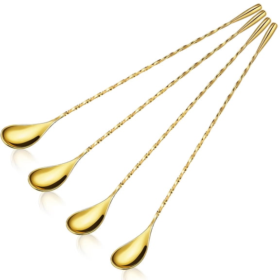 mirlewaiy 4 Pcs 12 Inch Long Handle Bar Spoons, Stainless Steel Stirring Tools for Cocktails, Coffee, Home Bar and Bartender Use