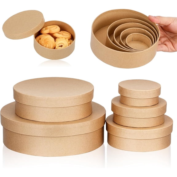 mirlewaiy 5Pcs Assorted Sizes Round Nesting Gift Boxes, Paper Mache Storage Boxes with Lids for Wedding Decor, Candy & Crafts