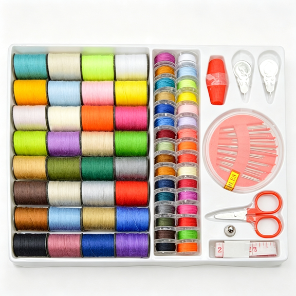 mirlewaiy 64Color Thread Spools Sewing Kit, Plastic Sewing Box with Sewing Accessories for Home Repair