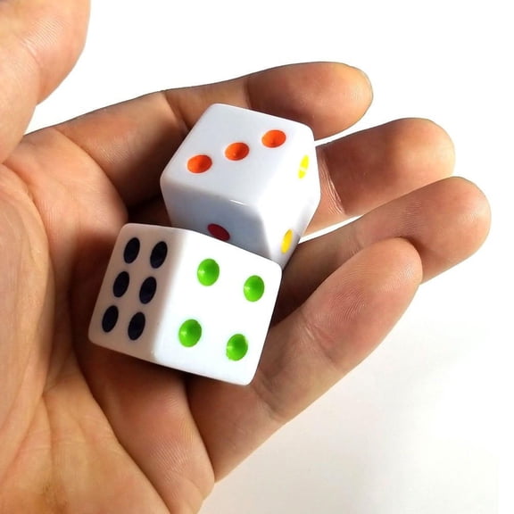 mirlewaiy 6Pcs White Jumbo Dice, 25mm D6 Dice with Multicolor Pips