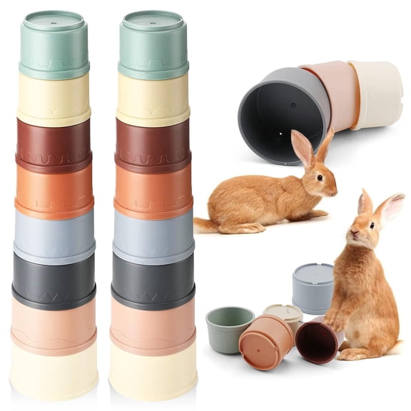 mirlewaiy 8 Pcs Stacking Cups for Rabbits, Colorful Bunny Toys for Rabbits and Small Animals, Nesting Rabbit Toys of Different Sizes, Bunny Stacking Cups for Hiding Food and Playing