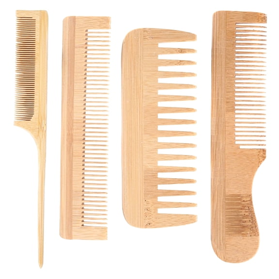 mirlewaiy Bamboo Wide Tooth Hair Combs, Effective Anti Static Wooden Hair Comb for Women & Men, 4 Pcs