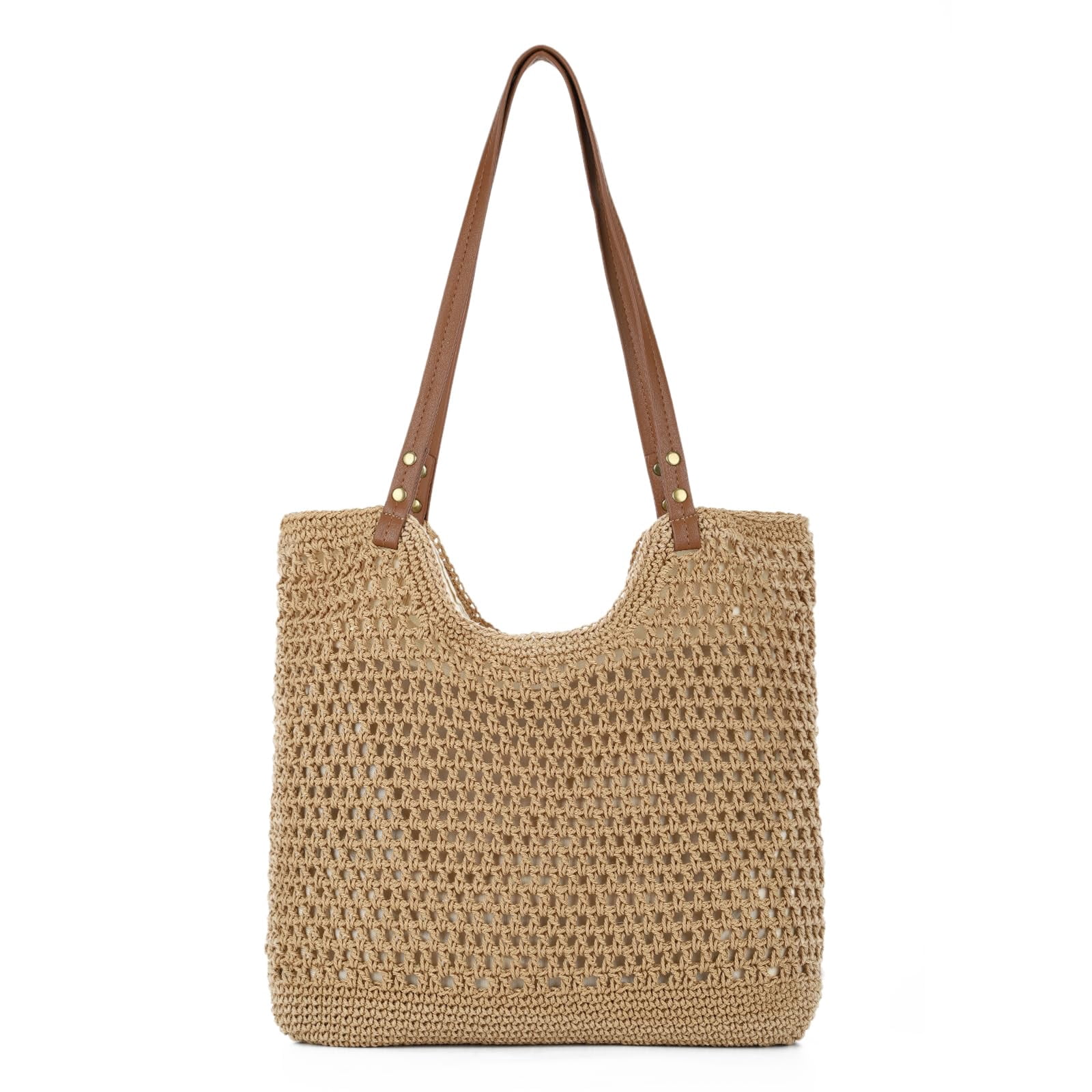 mirlewaiy Beach Bags for Women Woven Crochet Summer Purse 2026 | Boho Tote Bag, 13.8" Large Capacity, Tote Bag with Zipper, Foldable Packable, Beach Shipping, Vacation Purse
