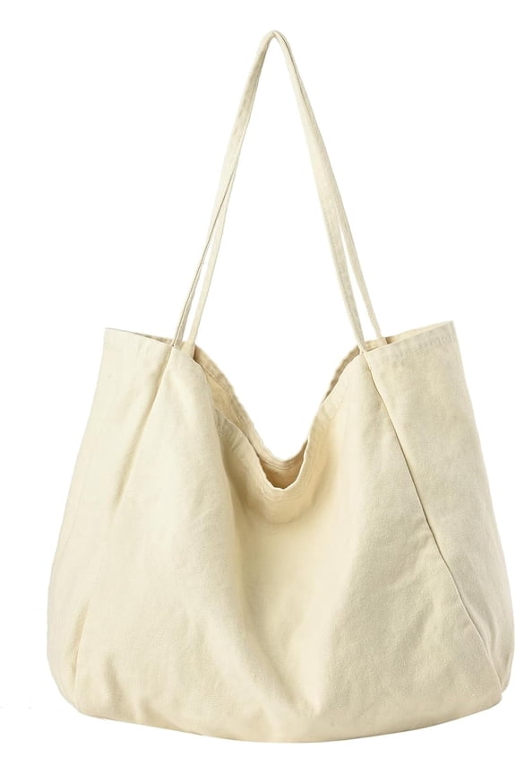Canvas Tote Bag for Women, Large Hobo Shoulder Bag for Work, Travel, and Casual Use-1-beige