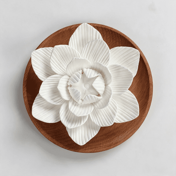 mirlewaiy Ceramic Flower Essential Oil Diffuser, Passive Aroma Decor with Natural Wood Tray