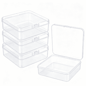 mirlewaiy Clear Small Plastic Storage Box with Hinged Lid, Stackable Square Tool Case for Nail Tips Jewelry Beads Small Parts