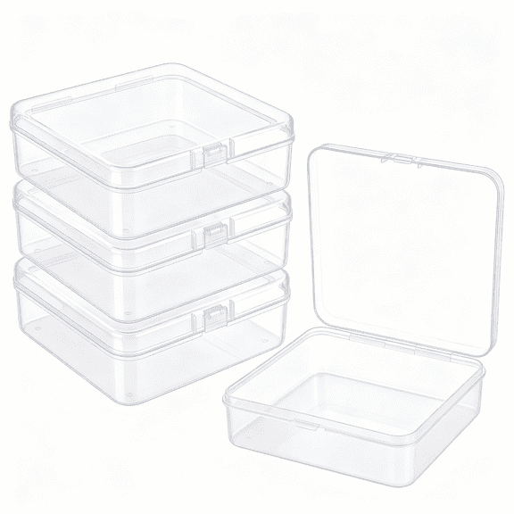 mirlewaiy Clear Small Plastic Storage Box with Hinged Lid, Stackable Square Tool Case for Nail Tips Jewelry Beads Small Parts