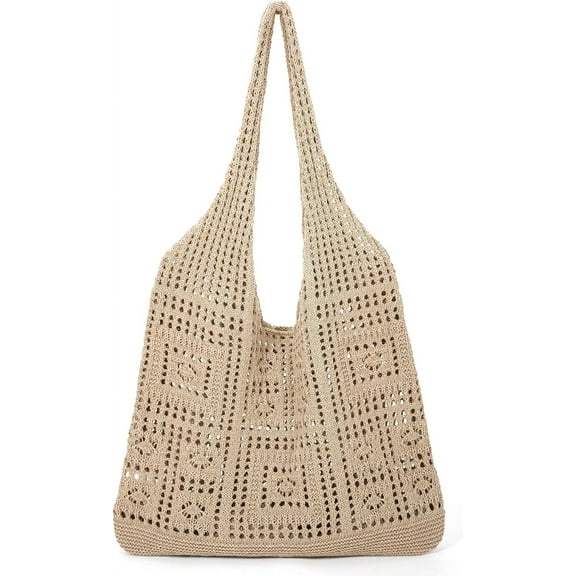mirlewaiy Crochet Beach Tote Bag for Women, Cute Mesh Summer Vacation Boho Knit Bag with Shoulder Strap-Style-h