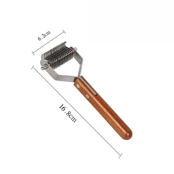 mirlewaiy Double Wide Dematting Undercoat Grooming Rake Stripper Tool for Dogs and Cats, Stainless Steel with Wooden Handle for Thick Coats, 18-Blade Stripper for Groomers, Pet Owners
