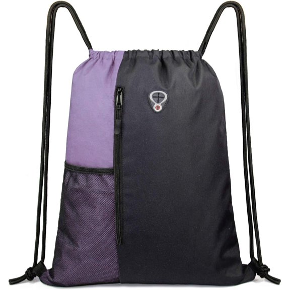 mirlewaiy Drawstring Backpack Bag Sports Gym Backpack with Shoe Compartment and Two Water Bottle Holder for Men Women Large String Backpack Athletic Sackpack Workbag Black