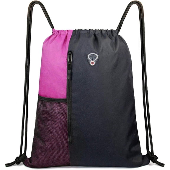 mirlewaiy Drawstring Backpack Bag Sports Gym Backpack with Shoe Compartment and Two Water Bottle Holder for Men Women Large String Backpack Athletic Sackpack Workbag Black