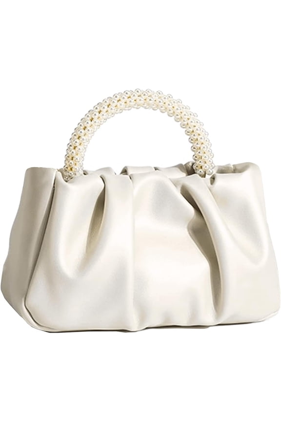 Evening Purse Women Small Pearl Handbags Soft Leather Ruched Bag Wedding Bridal Clutch Party Prom Crossbody Purses