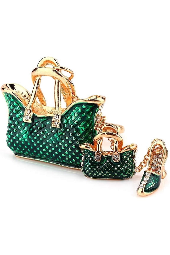 High Heels Pendant Keychain, Green Rhinestone Crystal Key Ring with Tassel, Handbag Decoration for Women