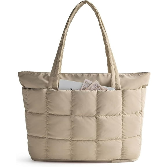 mirlewaiy Tote Bag for Women, Puffer Work Tote Handbag, Quilted Carry-On Travel Gym Bag(Desert)