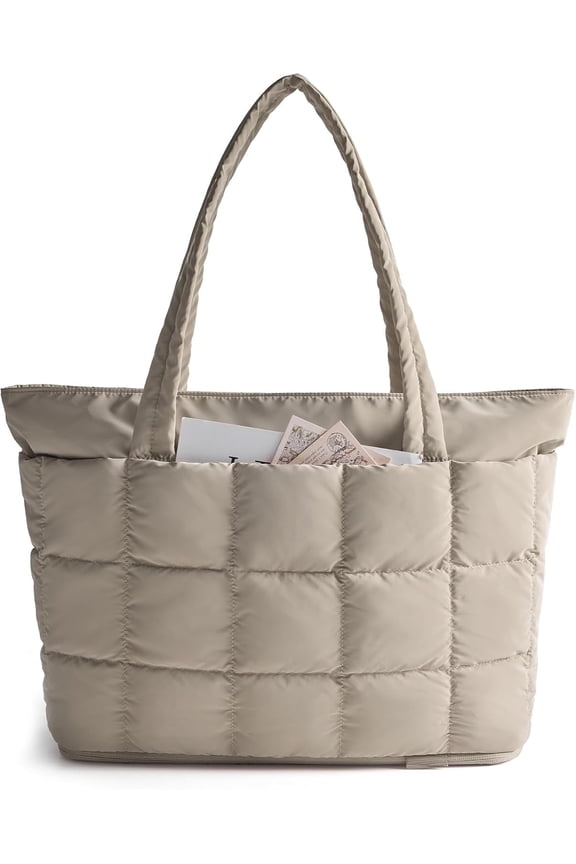 Tote Bag for Women, Puffer Work Tote Handbag, Quilted Carry-On Travel Gym Bag(Camel)