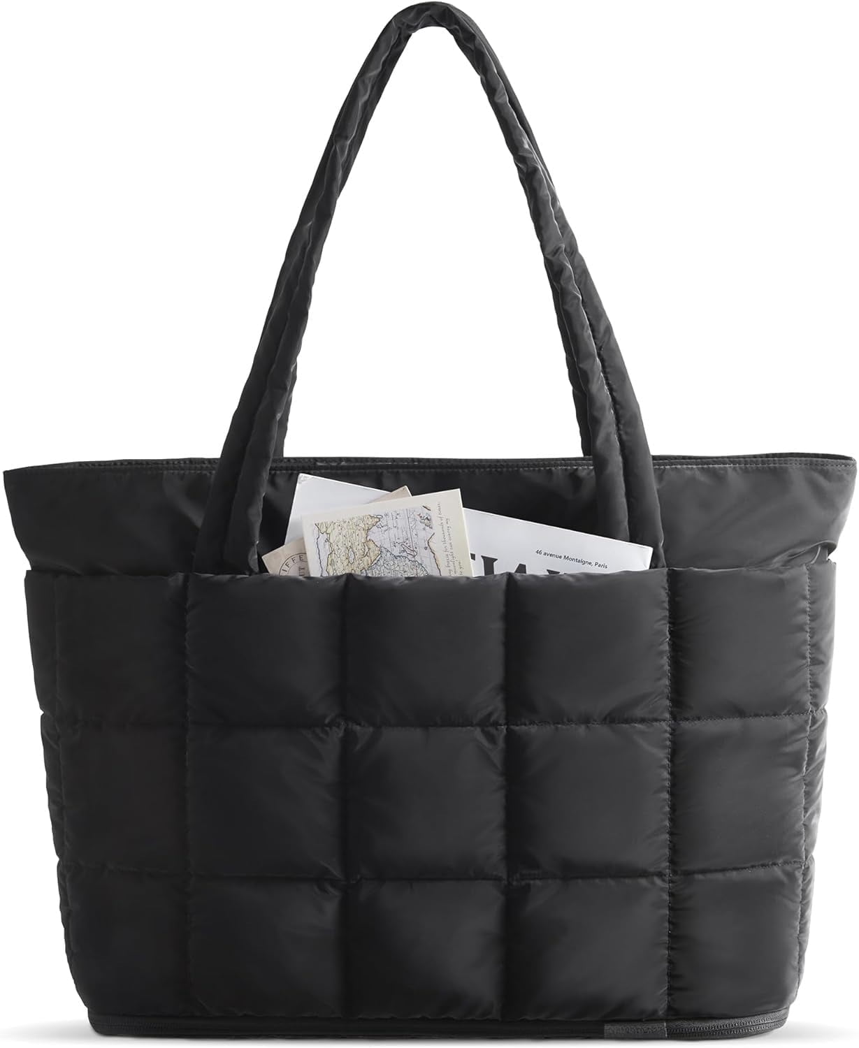 mirlewaiy Tote Bag for Women, Puffer Work Tote Handbag, Quilted Carry-On Travel Gym Bag(Black)