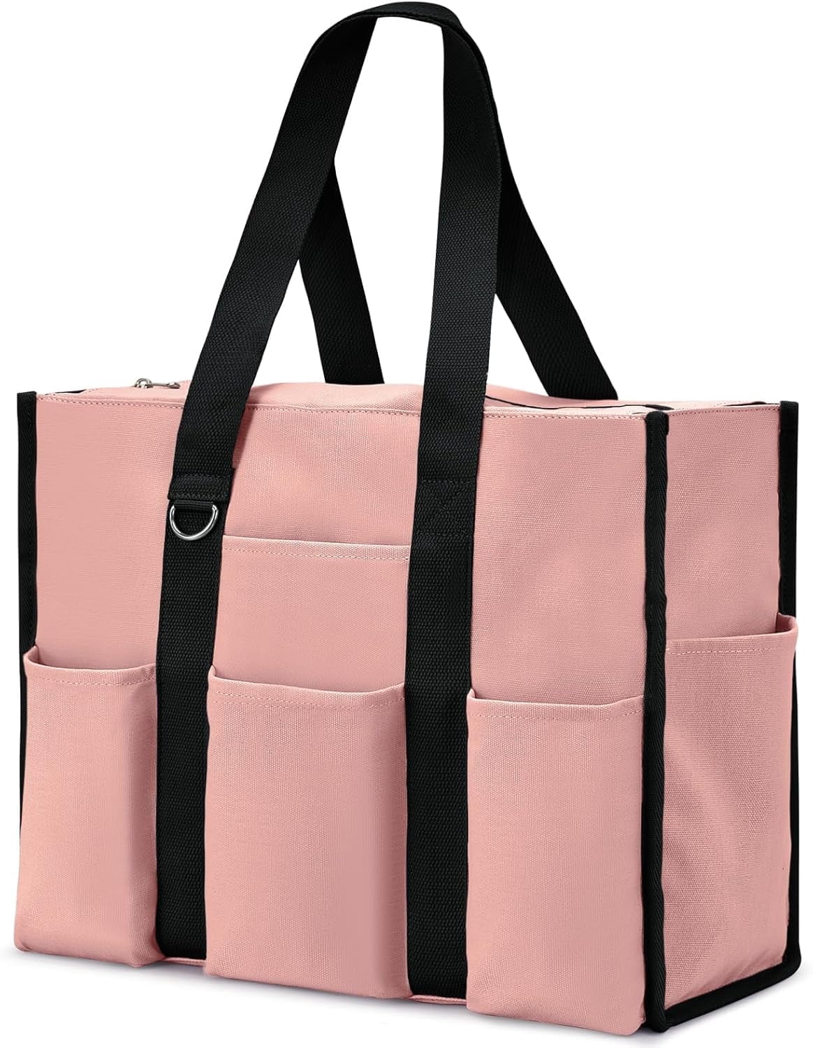 mirlewaiy Large Tote Bag for Women Waterproof with 12 Pockets Top Zipper Closure Utility Teacher Nurse Bags for Work School-Pink