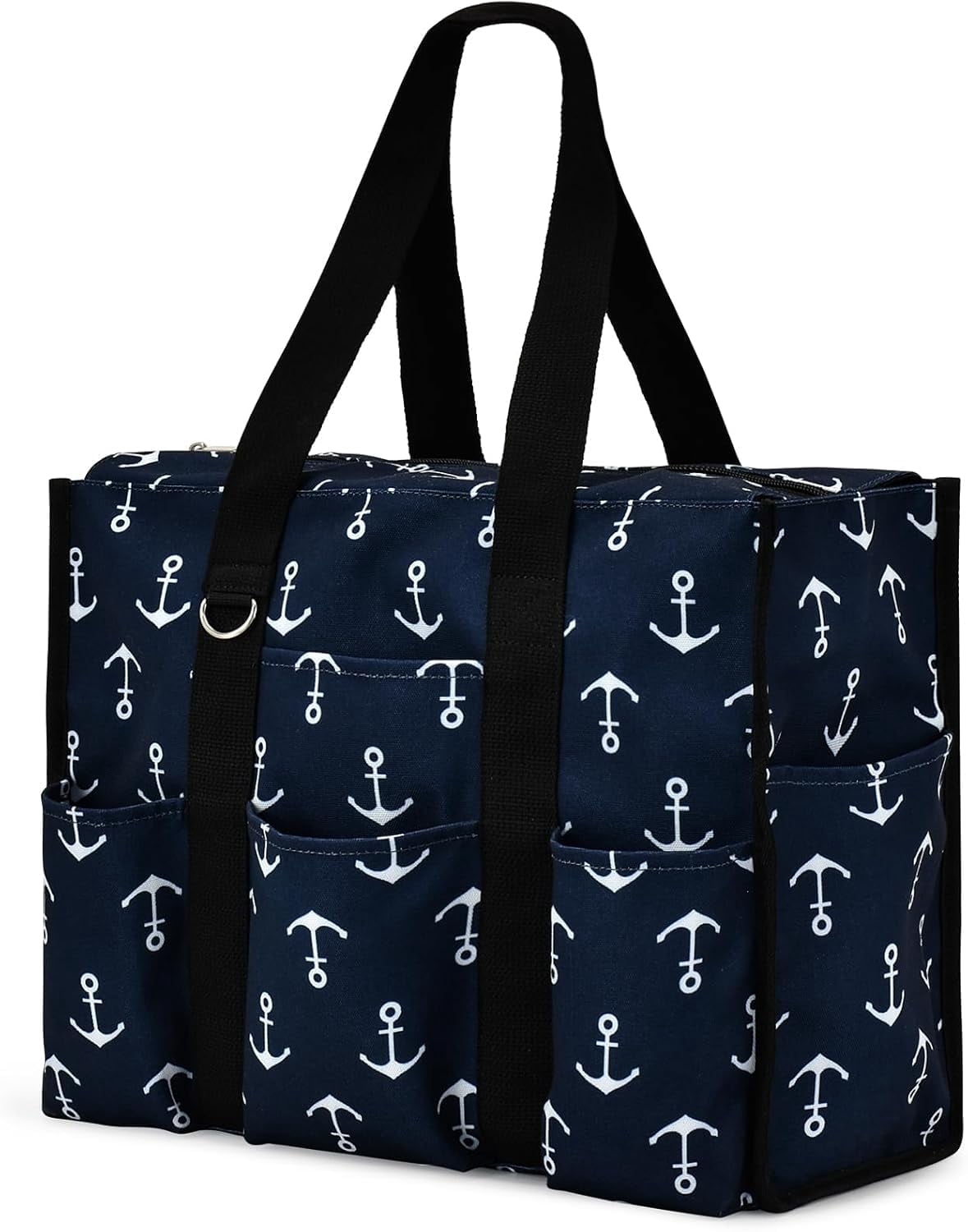 mirlewaiy Large Tote Bag for Women Waterproof with 12 Pockets Top Zipper Closure Utility Teacher Nurse Bags for Work School-Anchor