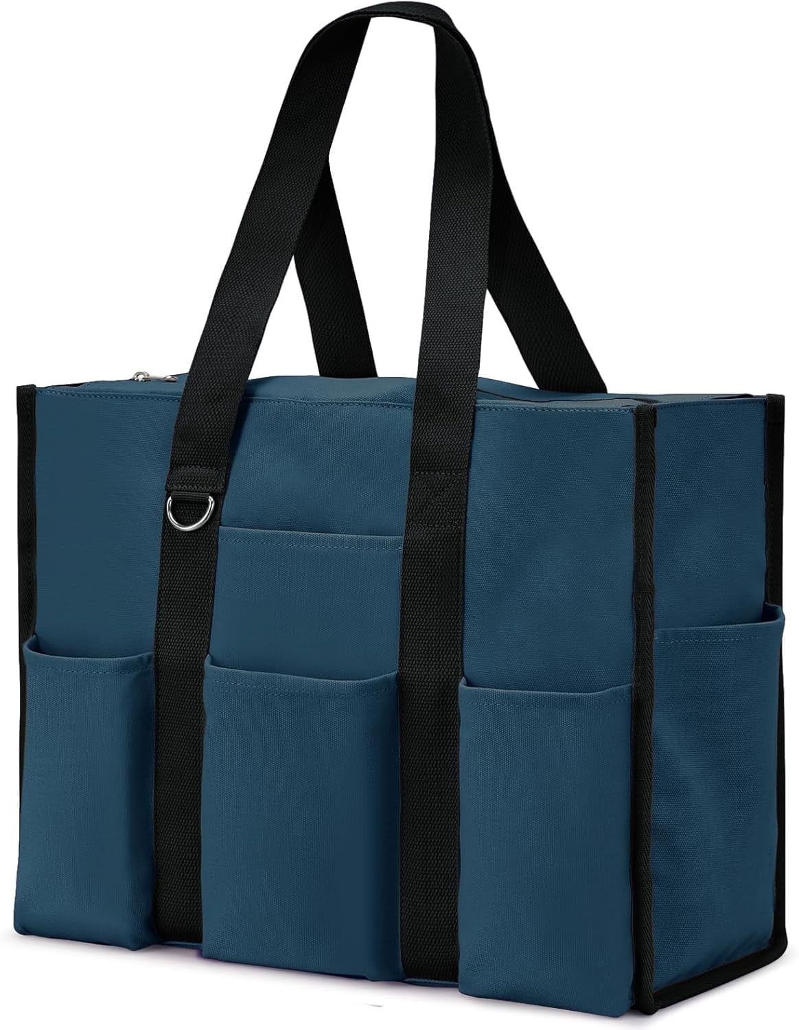 mirlewaiy Large Tote Bag for Women Waterproof with 12 Pockets Top Zipper Closure Utility Teacher Nurse Bags for Work School-Dark Blue