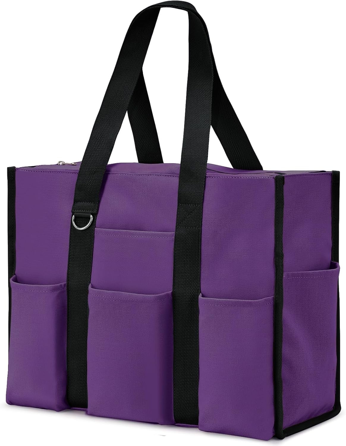 mirlewaiy Large Tote Bag for Women Waterproof with 12 Pockets Top Zipper Closure Utility Teacher Nurse Bags for Work School-Purple