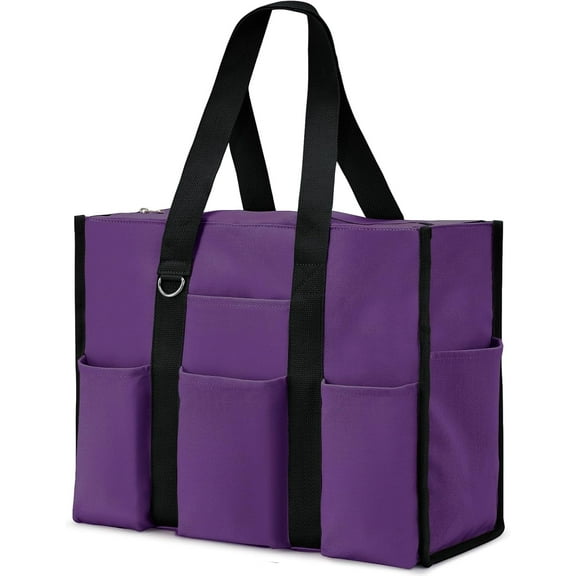 mirlewaiy Large Tote Bag for Women Waterproof with 12 Pockets Top Zipper Closure Utility Teacher Nurse Bags for Work School-Purple