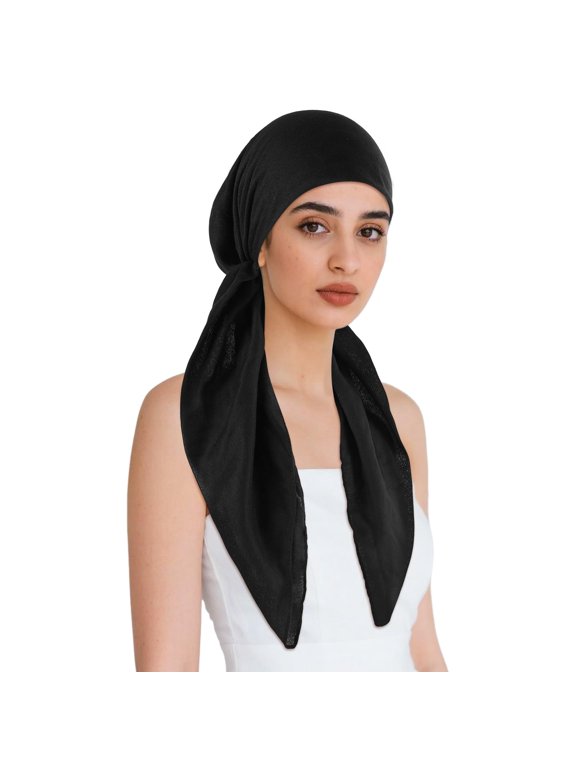 Lightweight Pre Tied Turban Head Wrap 2 Pack, Solid Color Daily Skull Beanie Head Cover for Women