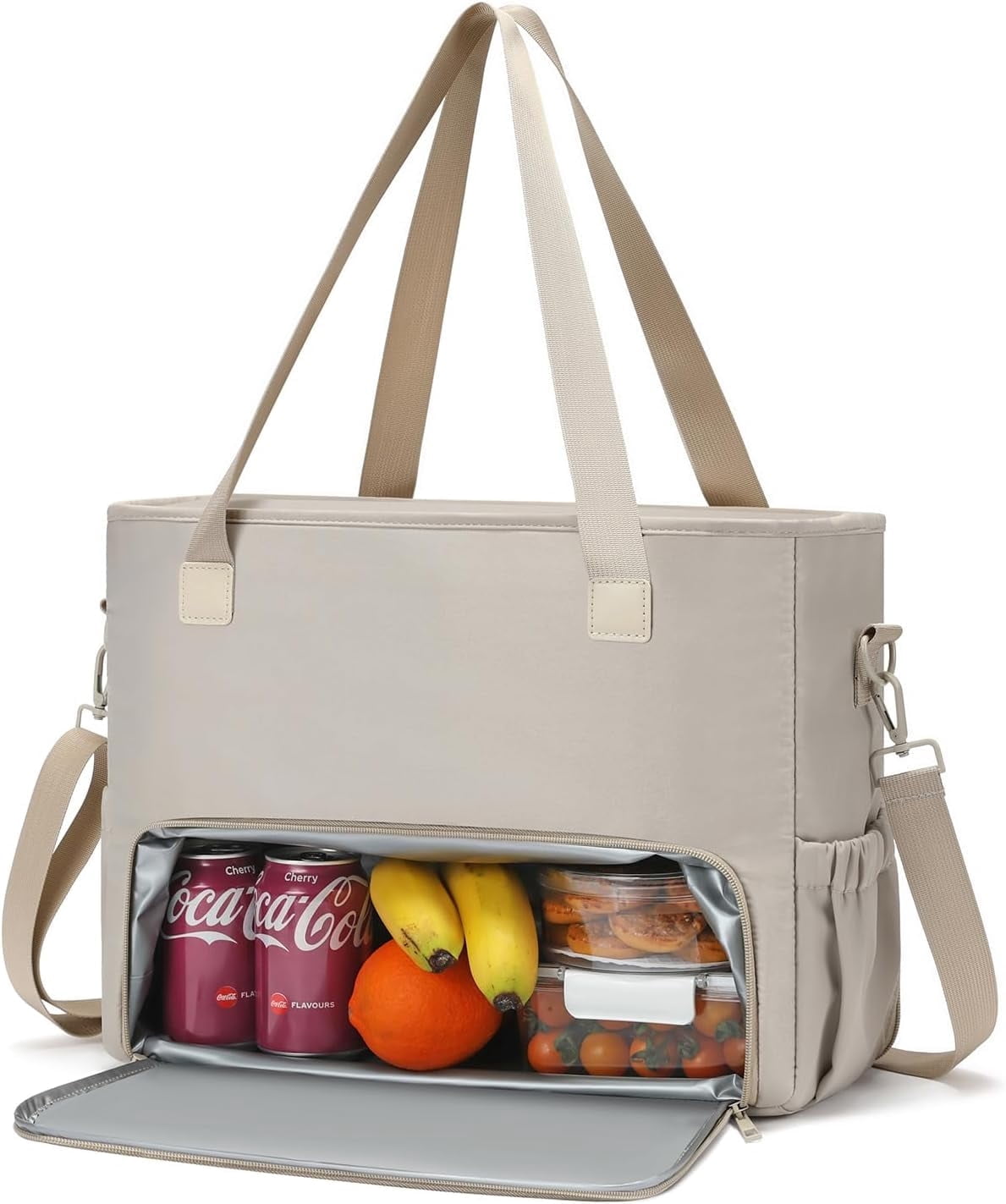Mirlewaiy 2-in-1 Lunch & Laptop Tote Bag 15.6" Work Bags for Women Polyester Casual Teacher Nurse Bag Laptop Briefcase-Khaki