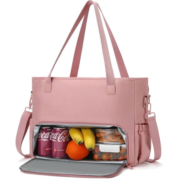 Mirlewaiy 2-in-1 Lunch & Laptop Tote Bag 15.6" Work Bags for Women Polyester Casual Teacher Nurse Bag Laptop Briefcase-Pink