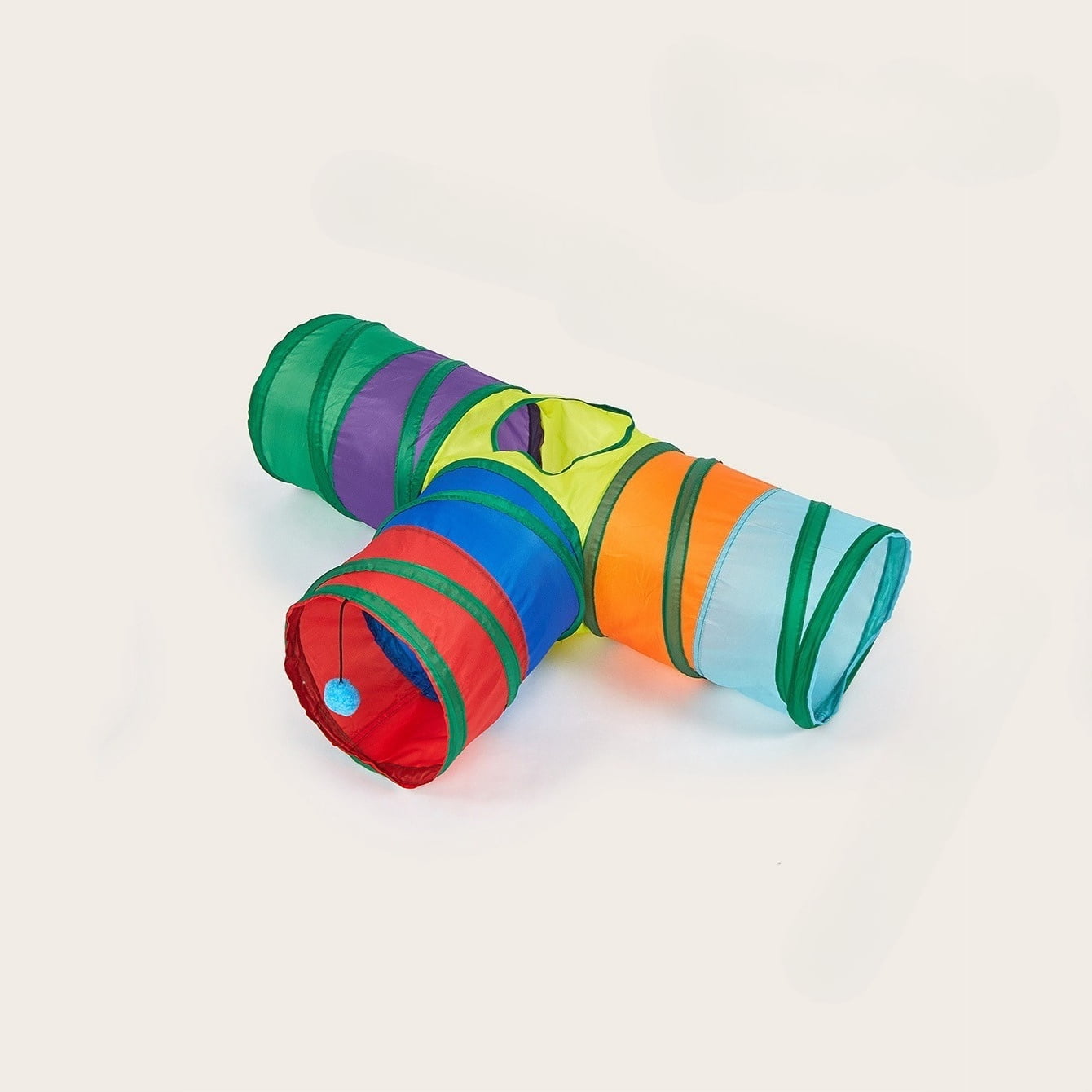 mirlewaiy Pet Cat Tunnel Collapsible Toy, 3-Way Kitty Tunnel with Peek Hole & Ball - Indoor Play Tube for Cats, Kittens, Puppy, Rabbit, Rabbit Rainbow