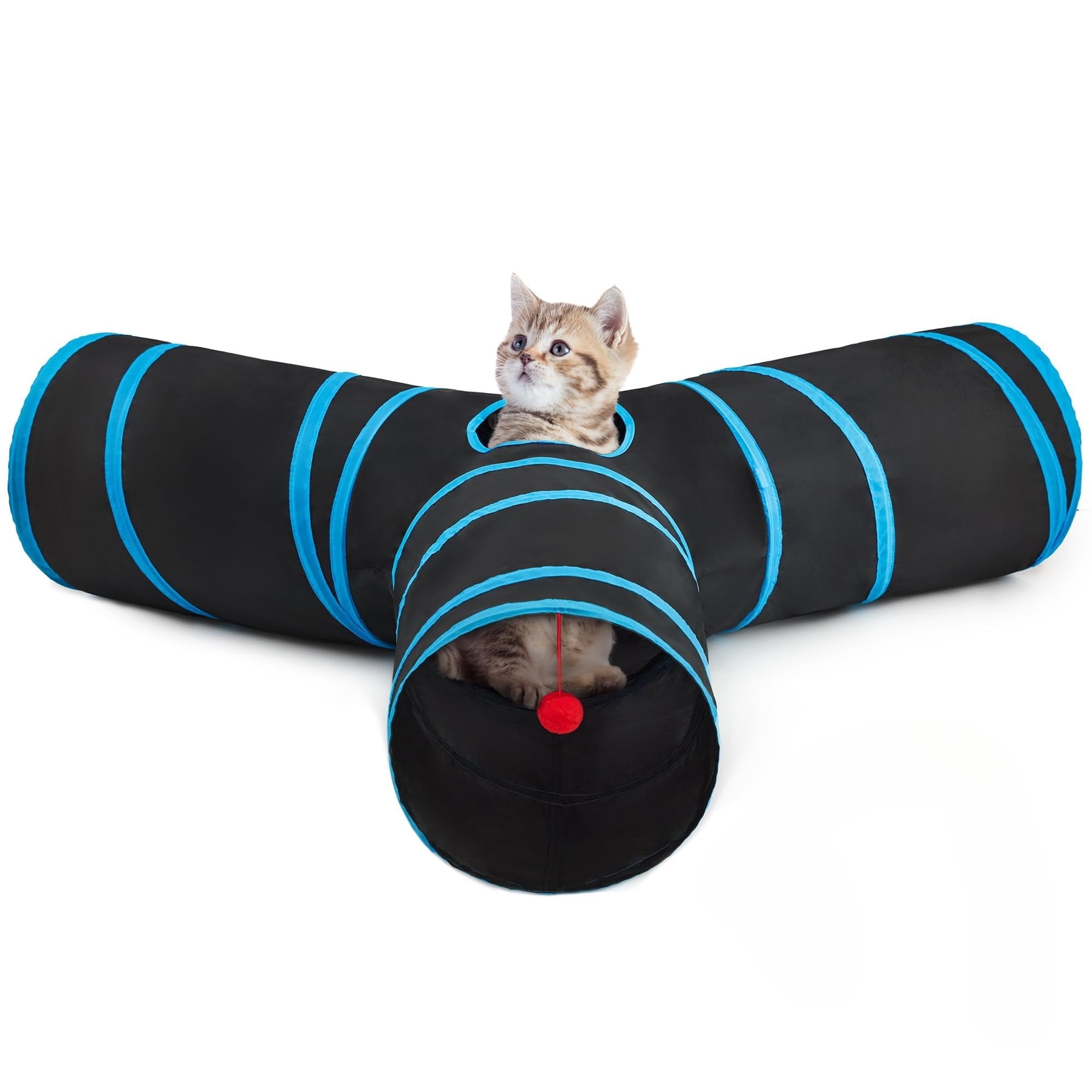 mirlewaiy Pet Cat Tunnel Collapsible Toy, 3-Way Kitty Tunnel with Peek Hole & Ball - Indoor Play Tube for Cats, Kittens, Puppy, Rabbit, Rabbit Rainbow