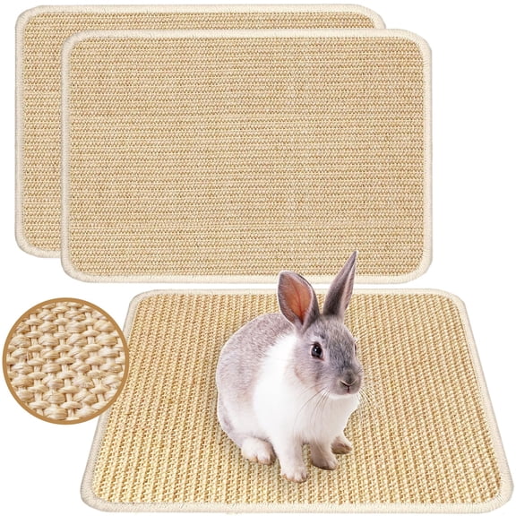 mirlewaiy Rabbit Scratching Pad, 16 x 12 Inch Natural Sisal Bunny Scratch Mat Scratcher Mats Claws and Teeth Care for Biting Sleeping Nesting Small Animal Bedding Chew Toys Bed Play Toy