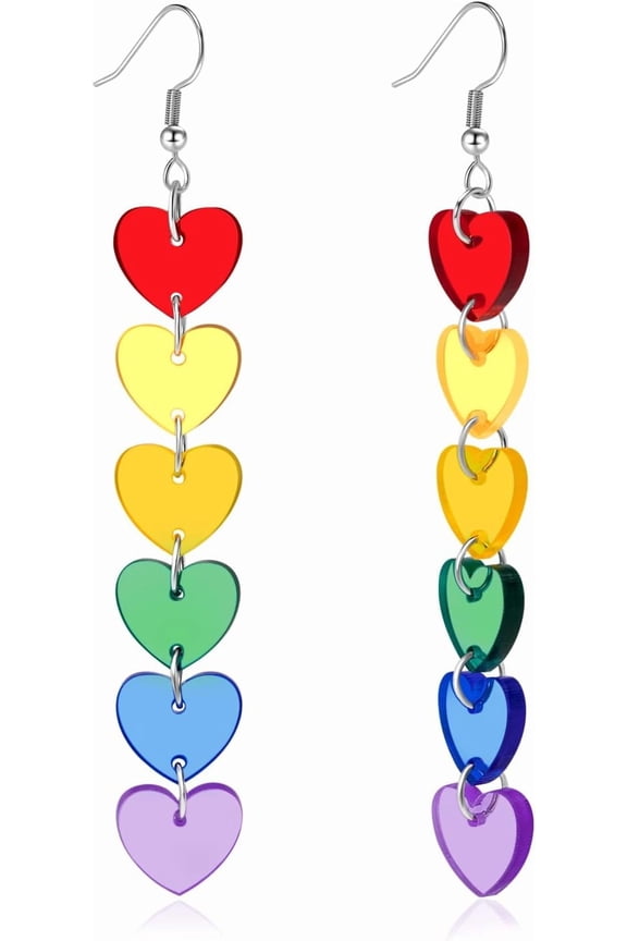 Rainbow Heart Dangle Earrings, Love Pride Colorful Drop Earrings, Fashion Jewelry Gifts for Women