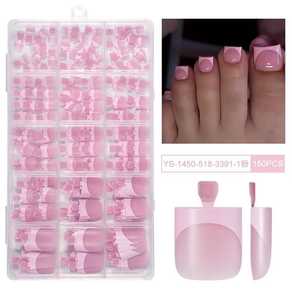 mirlewaiy Square Press On Toe Nails | Berry Pink French Tip, Thick Soft Gel Full Cover Toenail Extensions, 15 Sizes 150Pcs for DIY Manicure