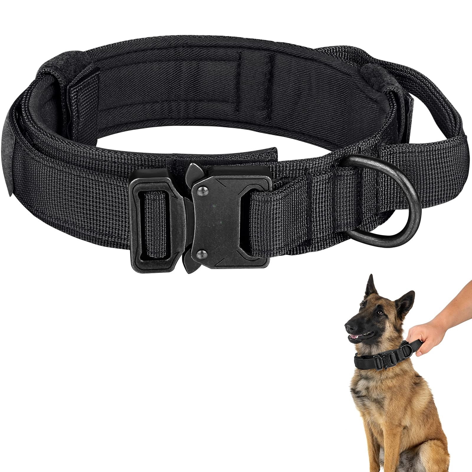 mirlewaiy Tactical Dog Collar Leash Set, Adjustable Military Training Nylon Dog Collar with Controll Handle and Heavy Metal Buckle for Medium and Large Dogs，with Patches and Airtags Case