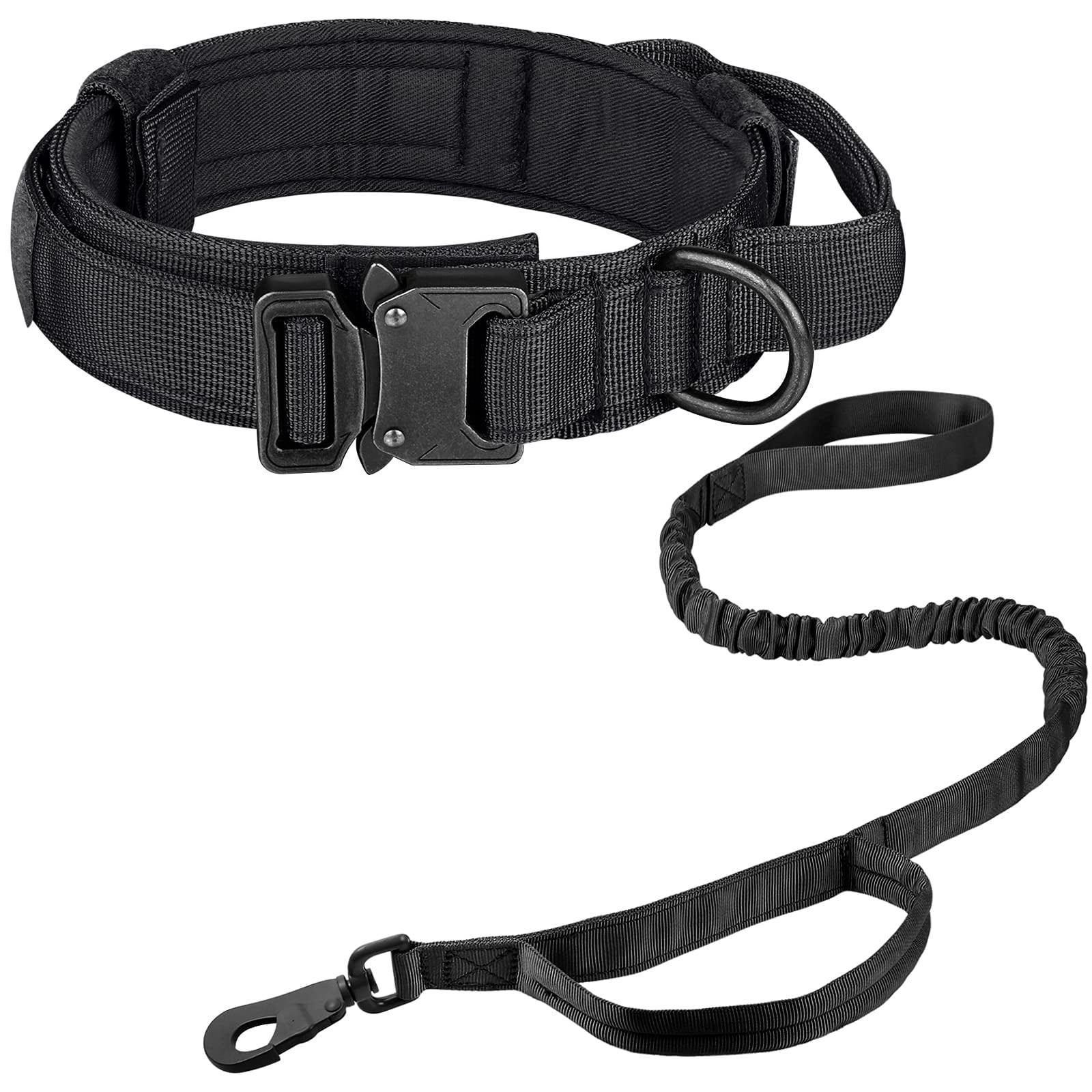 mirlewaiy Tactical Dog Collar Leash Set, Adjustable Military Training Nylon Dog Collar with Controll Handle and Heavy Metal Buckle for Medium and Large Dogs，with Patches and Airtags Case