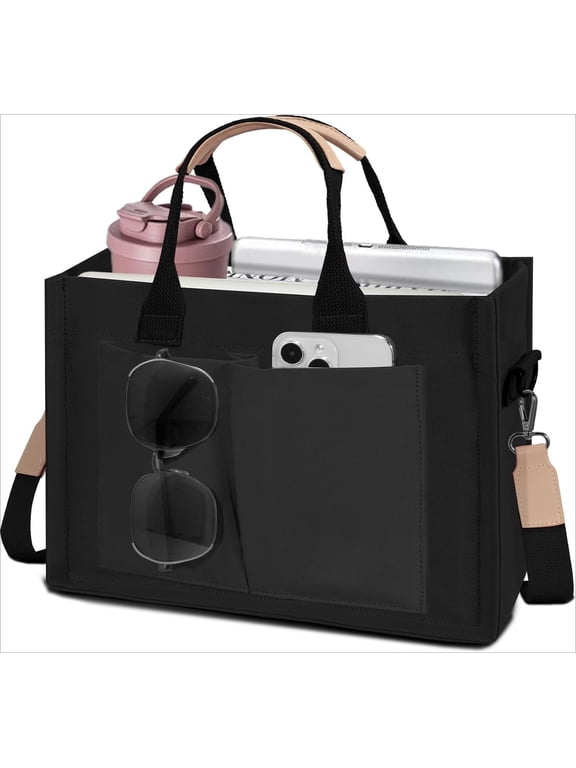 Tote Bags for Women Canvas Tote Purse Crossbody with Pockets Top Handle Shoulder Satchel Bag for Women-Black
