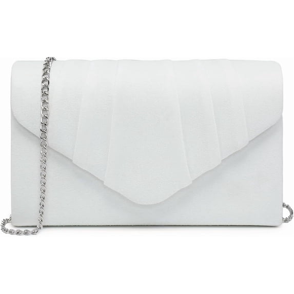 mirlewaiy Women's Evening Bag Pleated Envelope Clutch Handbag Wedding Party Bridal Purse-velvet White