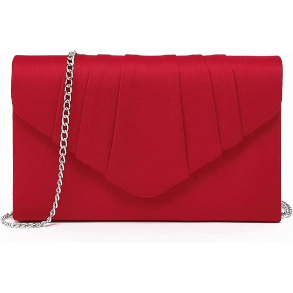 mirlewaiy Women's Evening Bag Pleated Envelope Clutch Handbag Wedding Party Bridal Purse-velvet Red