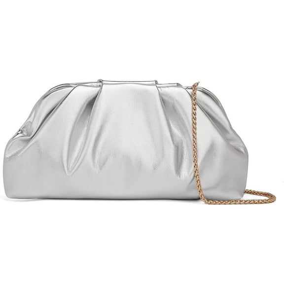 mirlewaiy Womens Clutch Purse Soft PU Leather Elegant Ruched Design with Gold Chain for Wedding Party Evening Bag Gift