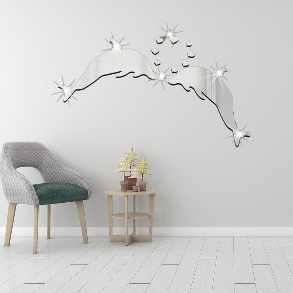 mirror wall sticker DIY Acrylic Art Sticker Heart Dolphin Pattern Mirror Surface Wall Sticker