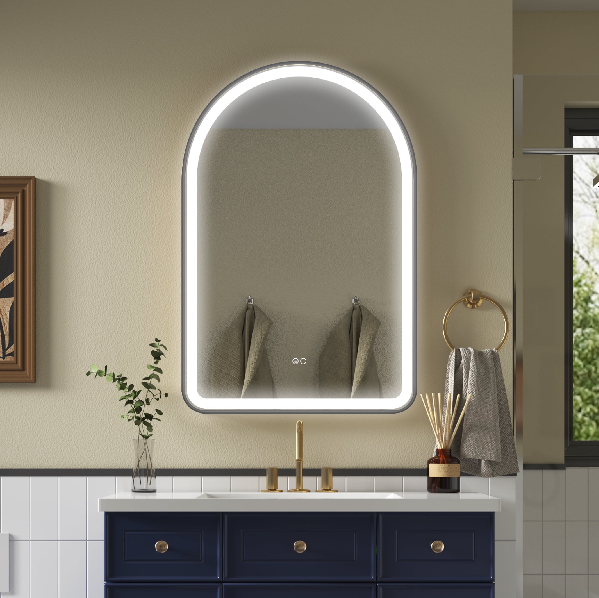 Forclover 24 in. W x 36 in. H LED Lighted Bathroom Mirror, Arched ...