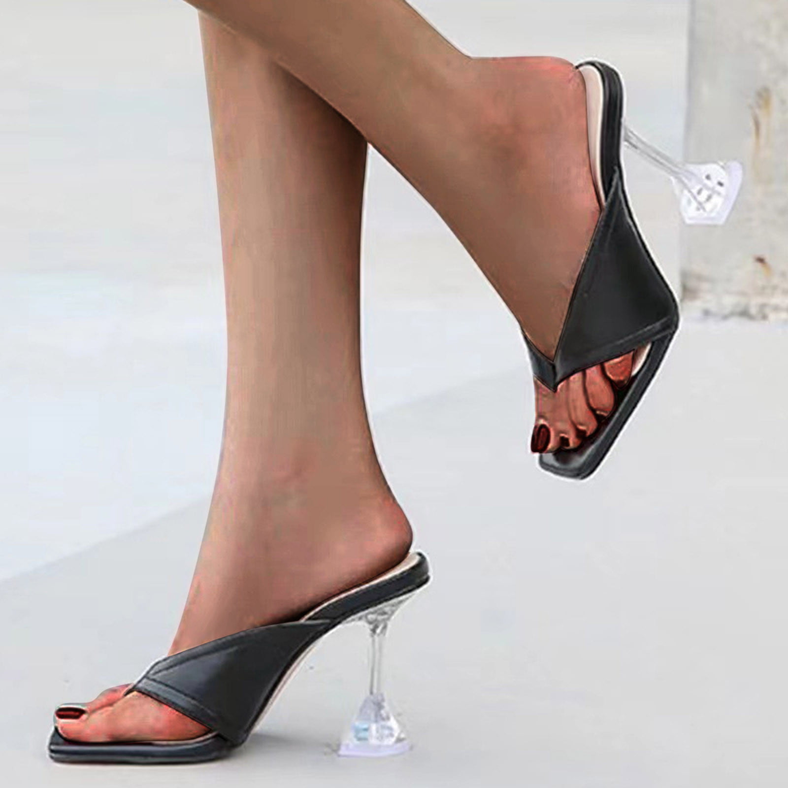 Transparent High Heels Women Square Toe Slippers Summer, 40% OFF