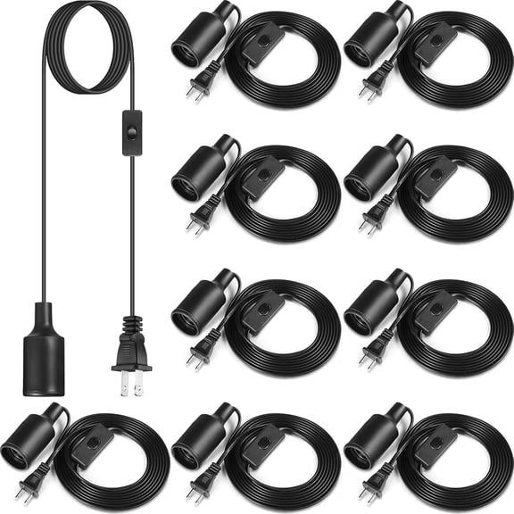 mistyhony 10 Pack Hanging Light Cord Pendant Light Cord with Switch Light Socket Extension Light Bulb Socket Cable Lamp Kit for E26 E27 Lamp Socket Lantern(Black,6 Feet)