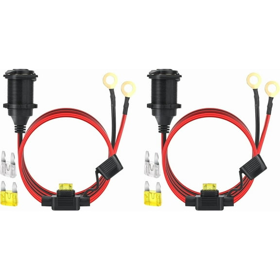 mistyhony 12V/24V Fixed Thread Cigarette Lighter Socket Extension Cable with Perforated Terminal Direct Battery Type car Adapter 2.5mm² 20A Heavy Duty Cable 10FT(Free Two Blade fuses)