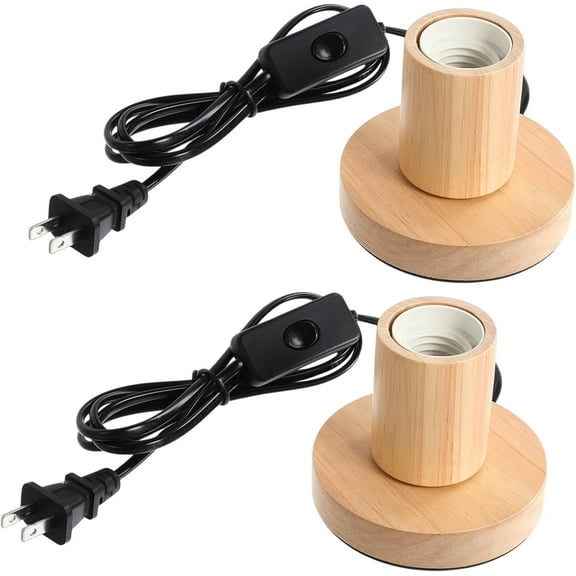 mistyhony 2 Pcs Polished Metal Desktop Lamp Base E26 E27 Screw Light Bulb Holder Sockets Night Light Base Lamp Replacement for Holding Bulb 6 Feet Cord on Off Switch Plug(Black)