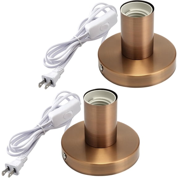 mistyhony 2 Pcs Polished Metal Desktop Lamp Base E26 E27 Screw Light Bulb Holder Sockets Night Light Base Lamp Replacement for Holding Bulb 6 Feet Cord on Off Switch Plug(Black)