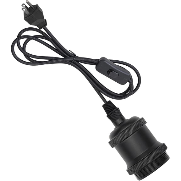 mistyhony 3-Prong 15Ft Plug in Black Weave Rope Corded Pendant Light with E26 Base Vintage Metal Black Hanging Lamp for Kitchen Corner(No Bulb)